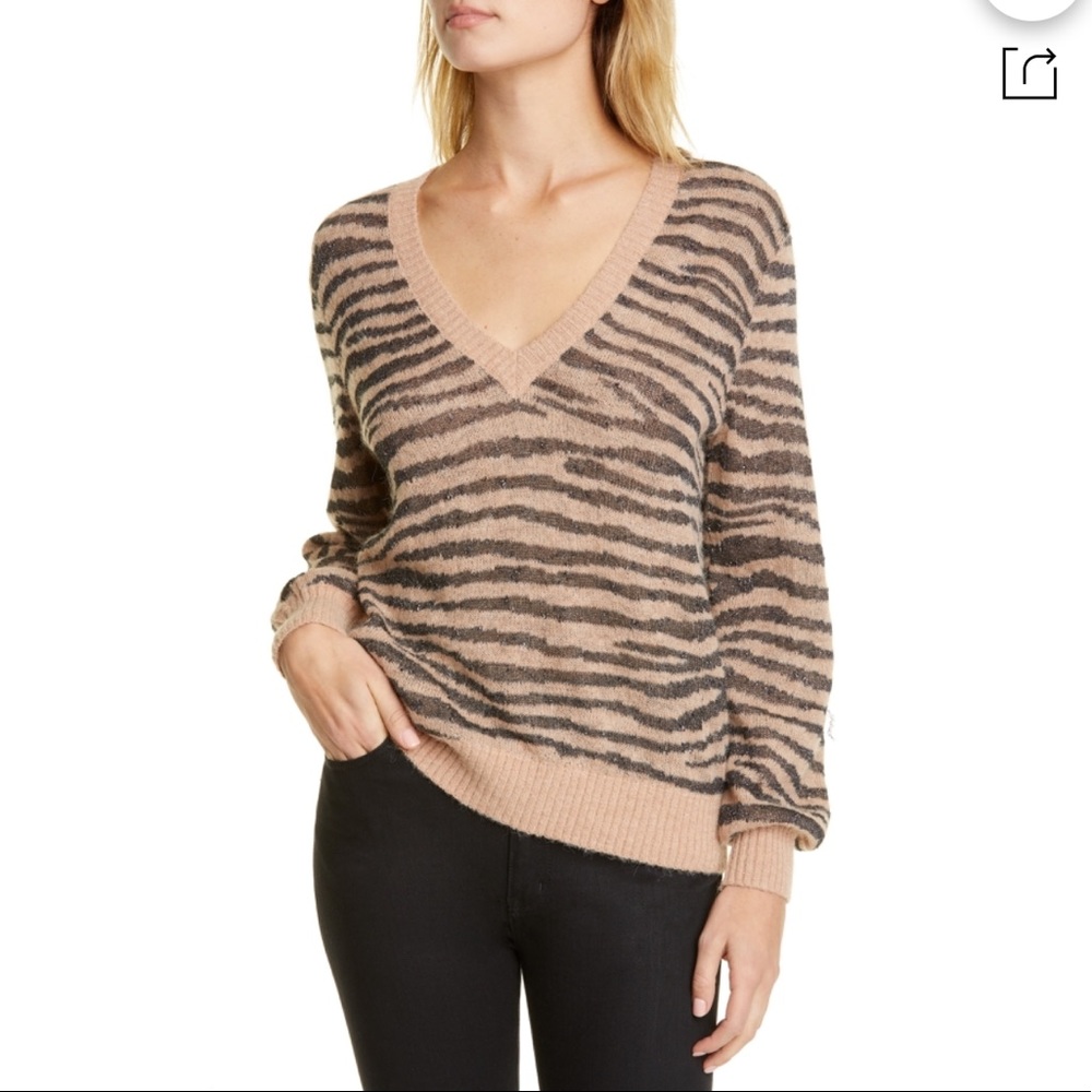 Joie Inira Tiger Stripe Metallic Sweater In Ginger